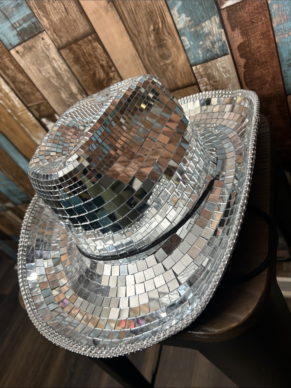 Silver Mirrored heavy Sequin Cowboy Hat